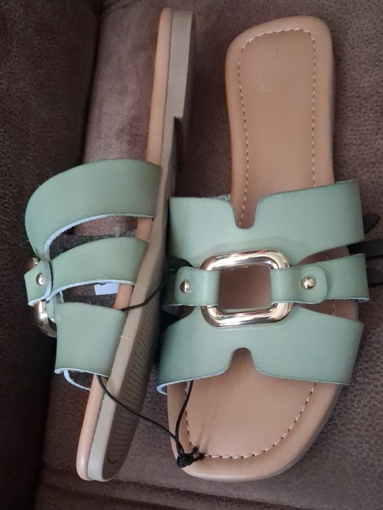 Time and Tru Shoes - TIME AND TRU Embellished Slide Sandals With Decorative Buckle Sage Green Size 7